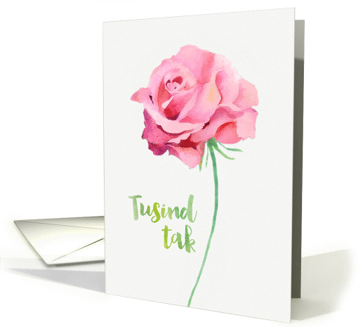 Thank you in Danish, Tusind Tak, Watercolor Pink Rose card (1382348)