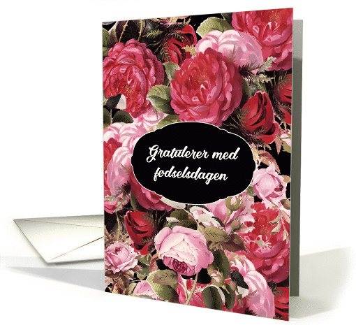 Happy Birthday in Norwegian, Vintage Roses card (1383678)
