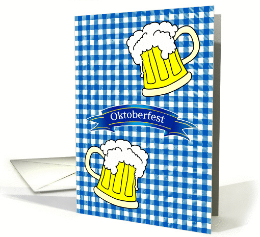 Oktoberfest Party Invitation, Beer Mugs, Bavarian Flag Colors card