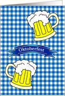 Oktoberfest Party Invitation, Beer Mugs, Bavarian Flag Colors card