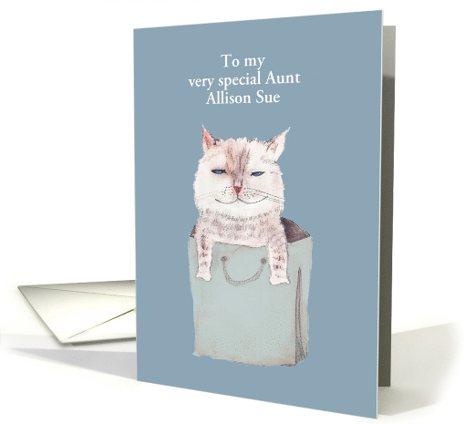 Happy Birthday, Customize for any Relation, grinning Cat in a Bag card
