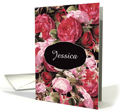 Customize for any Name, any occasion, blank inside, vintage Roses card