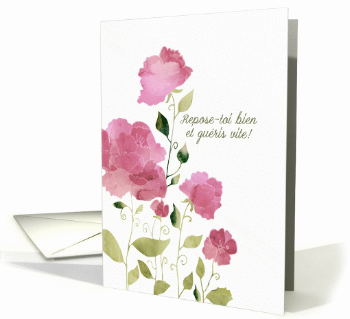Get Well Soon in French, Bon rtablissement, Watercolor Peonies card