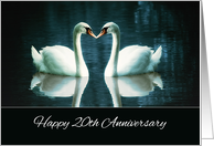 Happy 20th Wedding Anniversary, Two Swans on a blue lake card