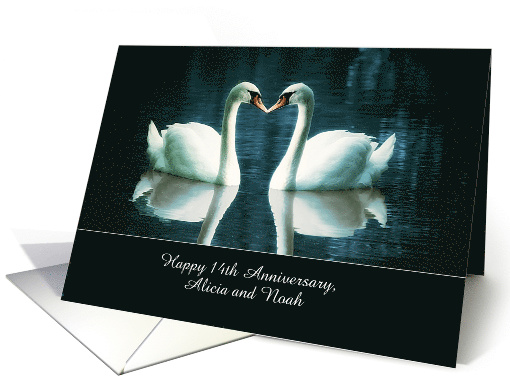 Customize for any Name and Year, Happy Wedding Anniversary, Swans card