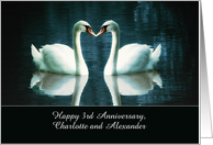 Customize for any Name and Year, Happy Wedding Anniversary, Swans card