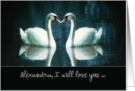 Customizable, I will love you forever, two Swans card