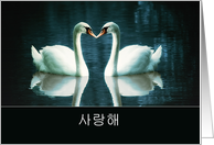 I love you in Korean, two Swans card