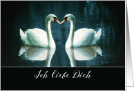 I love you in German, Ich liebe Dich, two Swans card