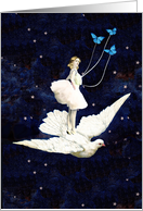 Mystical Blank Note Card, Ballerina, Dove, Blue Butterflies card