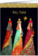 Merry Christmas in Portuguese, Feliz Natal, Three Magi, Gold Effect card