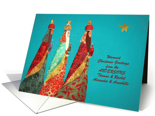Customize for any Name, Christmas, Wise Men, Gold Effect card