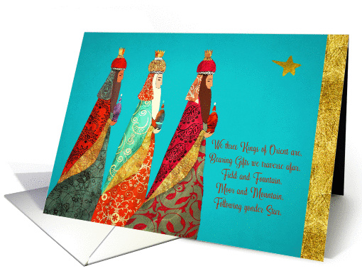You're invited, Christmas Caroling Party, Wise Men, Gold Effect card