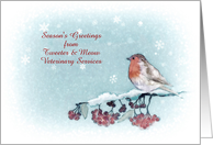 Customizable Christmas Card, Robin, Berries, Painting card