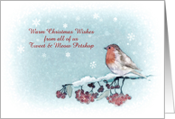 Customizable Christmas Card, From all of us, Robin, Berries, Painting card