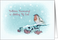 Merry Christmas in Hungarian, Robin, Berries, Painting card