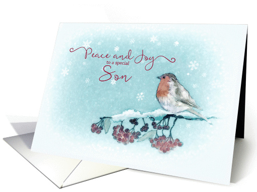Peace and Joy to a special Son, Christmas Card, Robin, Painting card