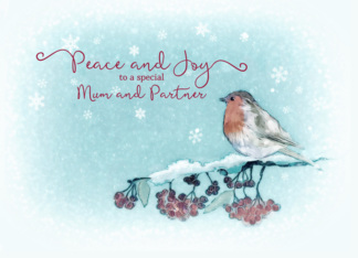 Peace and Joy to my Mum and Partner, Christmas Card, Robin