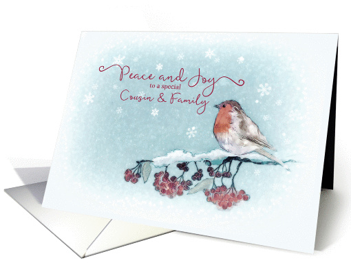 Peace and Joy, Cousin and Family, Christmas Card, Robin card (1401584)