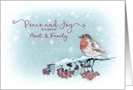 Peace and Joy, Aunt and Family, Christmas Card, Robin card