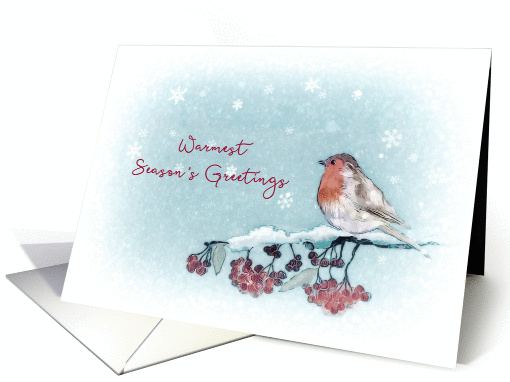 Warmest Season's Greetings, Christmas Card, Painting, Robin card