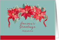 Season’s Greetings from all of us, Poinsettia garland card