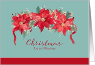 Joy and Blessings, Christian Christmas Card, Poinsettias, Garland card