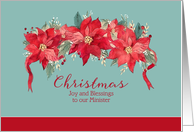 Christmas Joy and Blessings to our Minister, Scripture, Poinsettia card