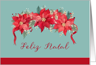 Merry Christmas in Portuguese, Feliz Natal, Poinsettias card