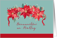 Merry Christmas in Irish Gaelic, Beannachtai na Nollag, Poinsettias card