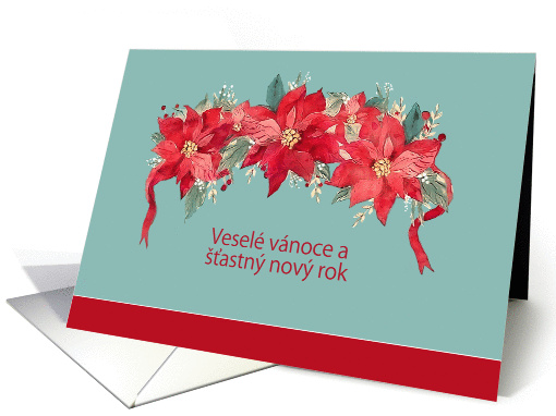 Merry Christmas in Czech, Poinsettias card (1404868)