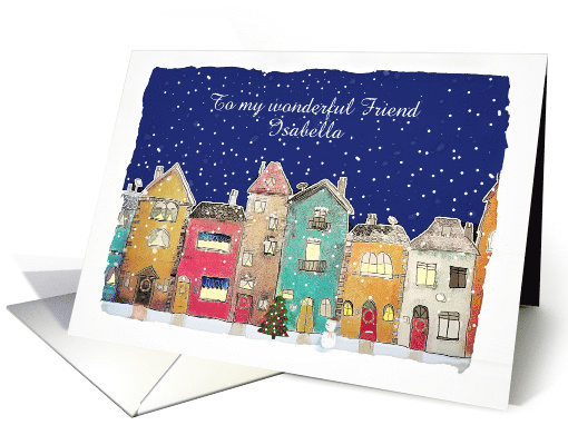 Customizable Christmas Card, Illustration Houses, Snowman card