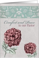 Peace and Comfort to our Pastor, Christian Sympathy, Vintage Dahlia card