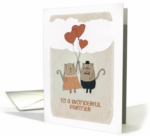 To a wonderful Partner, two Cats with Hearts card (1410312)