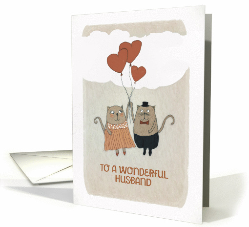 To a wonderful Husband, two Cats with Hearts card (1410314)