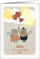 To my wonderful Wife, Happy New Year, Customize Year, two Cats card