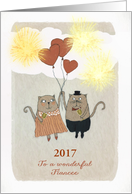 To my wonderful Fiancee, Happy New Year, Customize Year, two Cats card