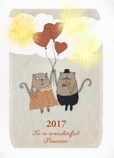 To my wonderful Fiancee, Happy New Year, Customize Year, two Cats