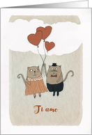 I love You in Italian, Ti amo, Illustration, Cats, Hearts card