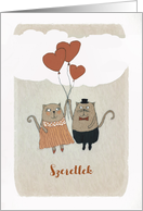 I love You in Hungarian, Szeretlek, Illustration, Cats, Hearts card