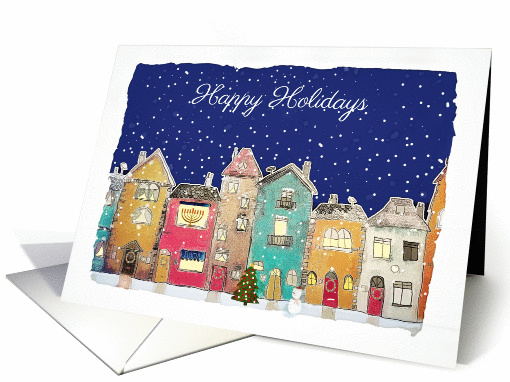 Happy Holidays, Interfaith, Chrismukkah, Townscape card (1410916)