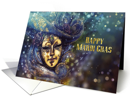 Happy Mardi Gras, Gold Effect, Mask card (1415236)