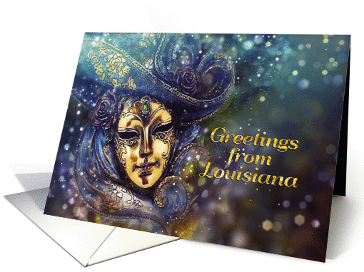 Greetings from Louisiana, Mardi Gras, Gold Effect, Mask card (1415422)