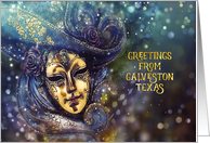 Greetings from Galveston, Texas, Mardi Gras, Gold Effect, Mask card