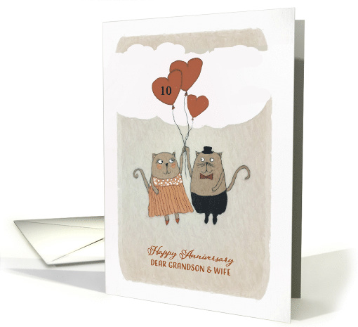 Customize, Happy Wedding Anniversary, Grandson and Wife, Cats card