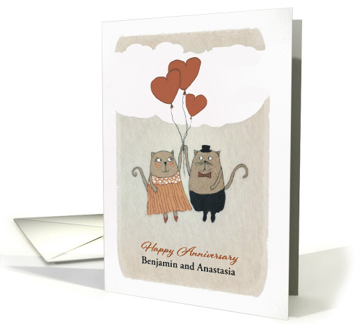 Happy Wedding Anniversary, Customize for any Name, Cats card (1416942)