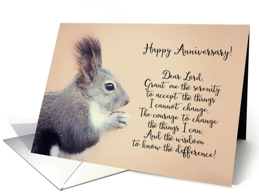Happy Anniversary, Serenity Prayer, 12 Steps, Praying Squirrel card