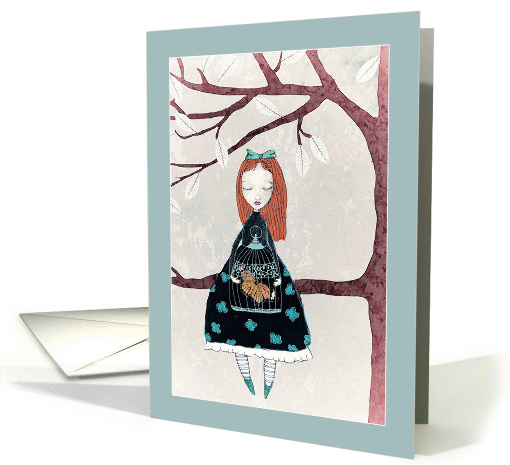 Blank Note Card, Girl in a Tree, Butterfly in Cage, Folk... (1423100)