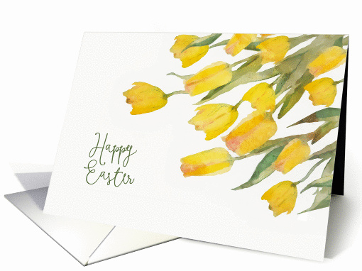 Happy Easter, Yellow Tulips, Watercolor Painting card (1423242)
