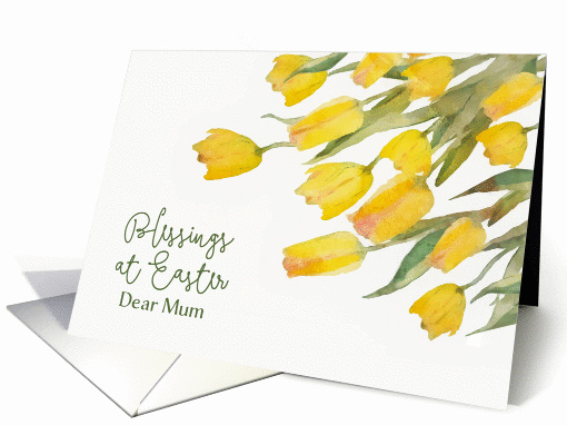 Blessings at Easter, Dear Mum, Tulips, Watercolor Painting card